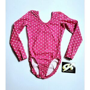 GK Elite VTG 90s Cotton Leotard Bodysuit Pink Polkadot Stretch AXS Adult XS NWT